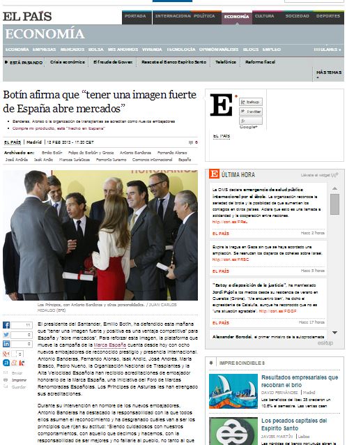 Botín afirma que “tener una imagen fuerte de España abre mercados”