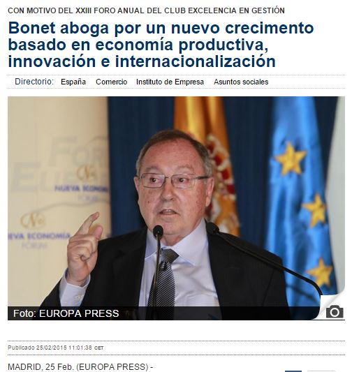 Bonet aboga por un nuevo crecimento basado en economía productiva, innovación e internacionalización