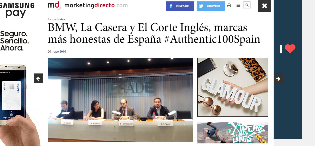 BMW, La Casera y El Corte Inglés, marcas más honestas de España #Authentic100Spain