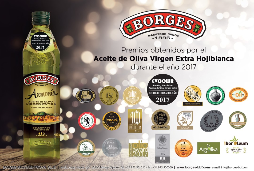 Borges Hojiblanca se sitúa entre los cinco mejores Aceites de Oliva Virgen Extra del Mundo