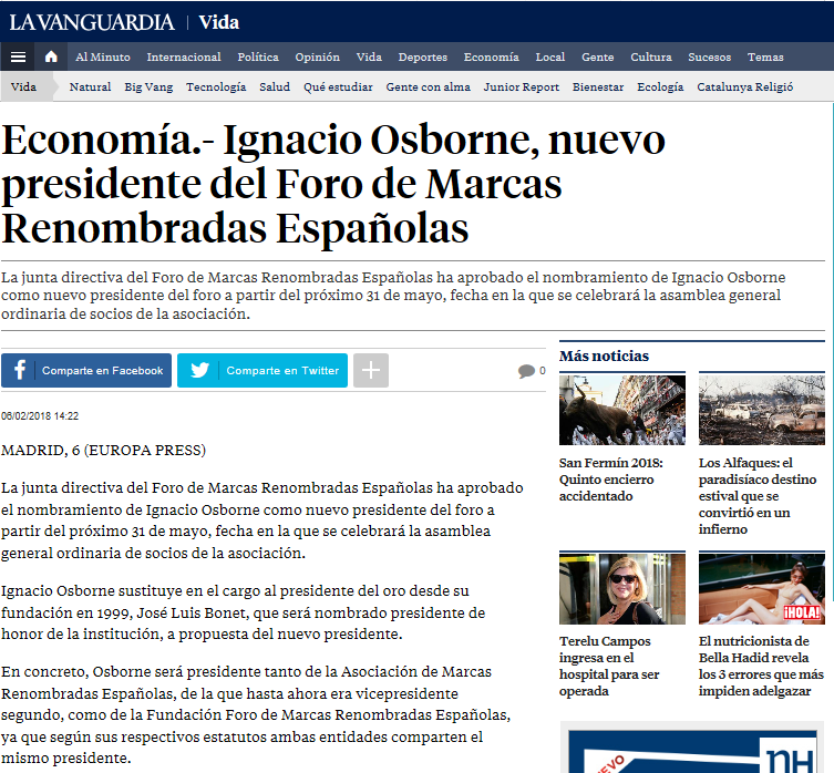 Ignacio Osborne, nuevo presidente del Foro de Marcas Renombradas Españolas