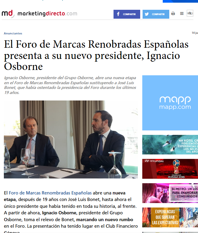 El Foro de Marcas Renobradas Españolas presenta a su nuevo presidente, Ignacio Osborne