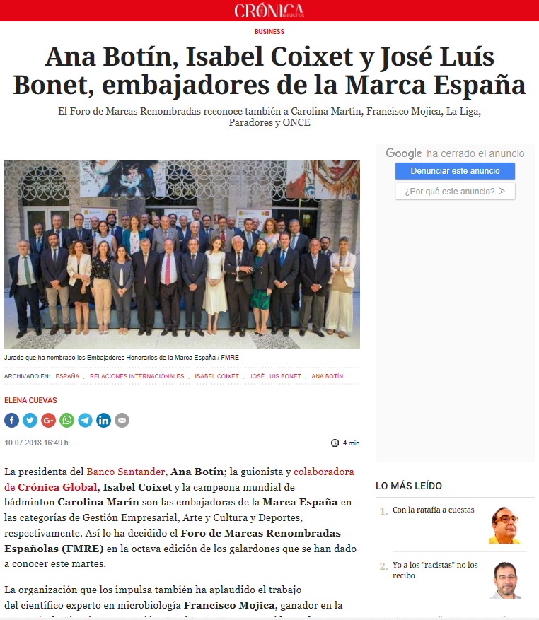 Ana Botín, Isabel Coixet y José Luís Bonet, embajadores de la Marca España